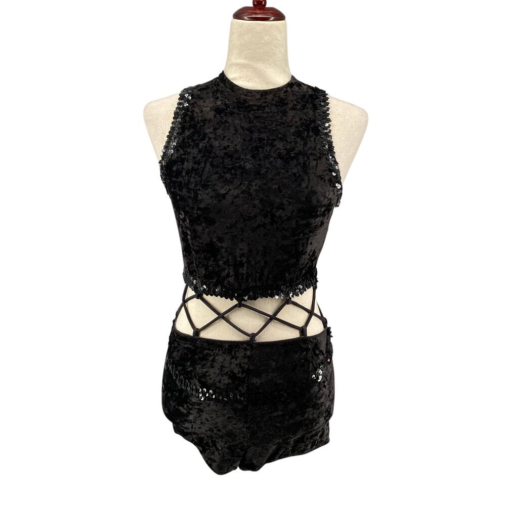 Curtain Call Costumes Velvet Romper‎ Dance Womens Large Black